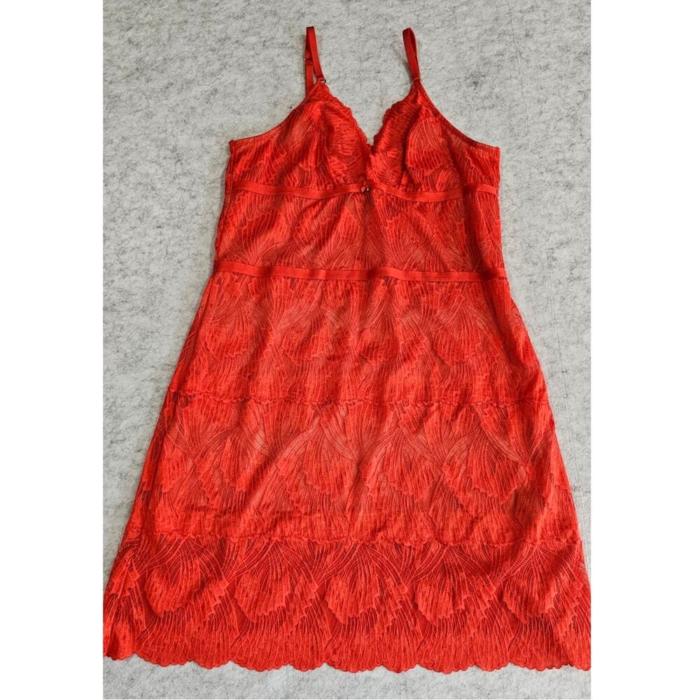 Fleurt Floral Lace Chemise Nightgown Red Orange Dress Lingerie Size L